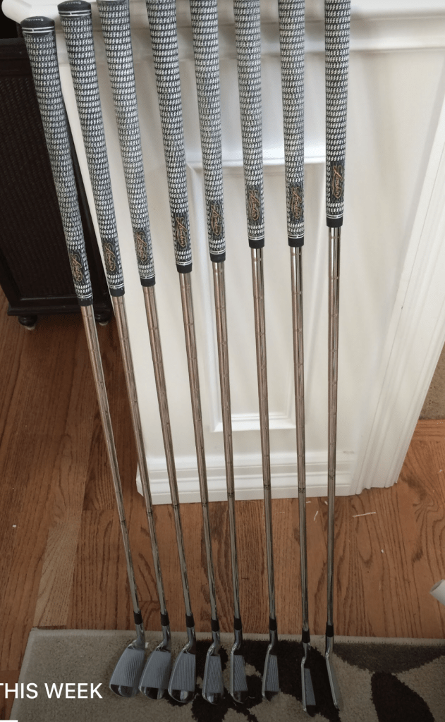 Staggered length of used golf clubs