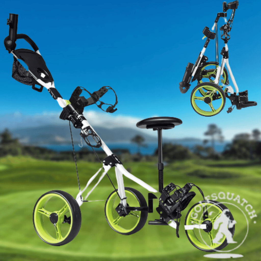 Tangkula Golf Pushcart Swivel 3 Wheel Push Cart with Seat