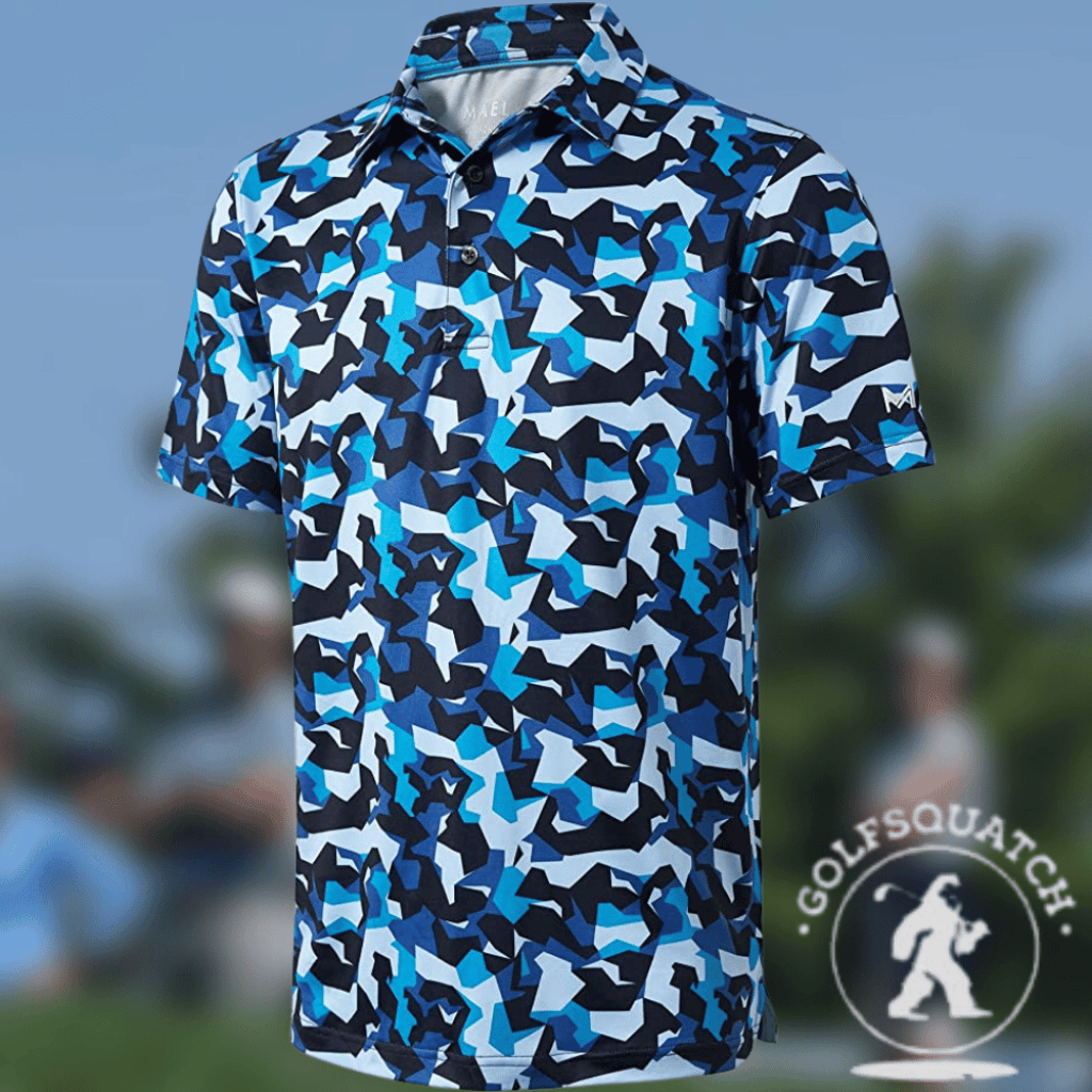 Camo Blue Golf Shirts for Men Dry Fit Short